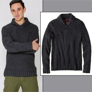 prAna Mens S Shall Collar Pullover ONYX Sweater Cotton Pullover Elbow Patch Gray